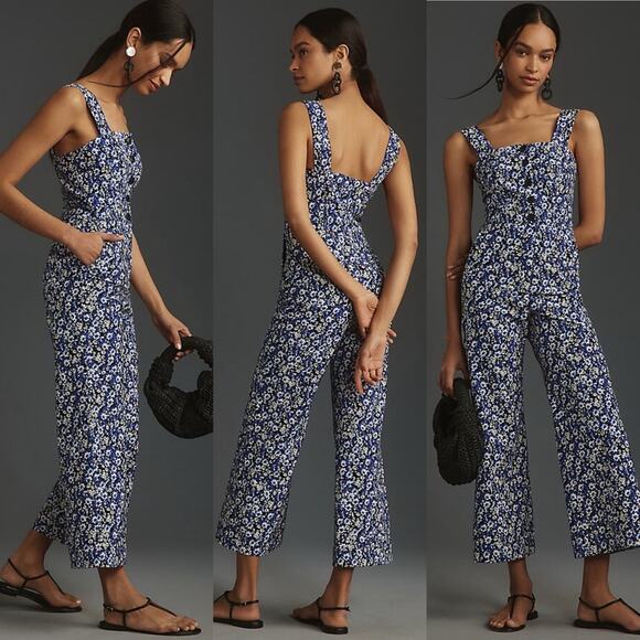 Maeve The Portside Button Front Jumpsuit Colette Blue Floral - Picture 1 of 14